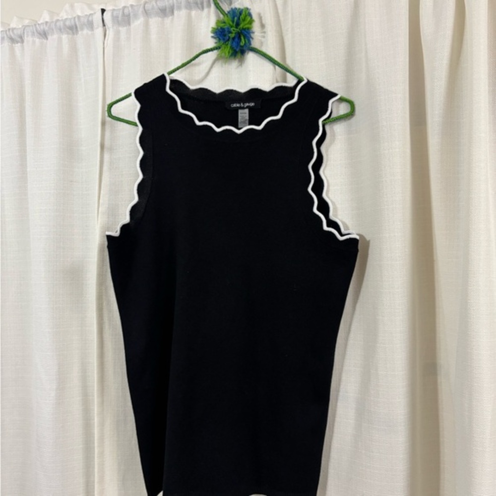 Cable & Gauge Black Tank Top with White Scallop Trim